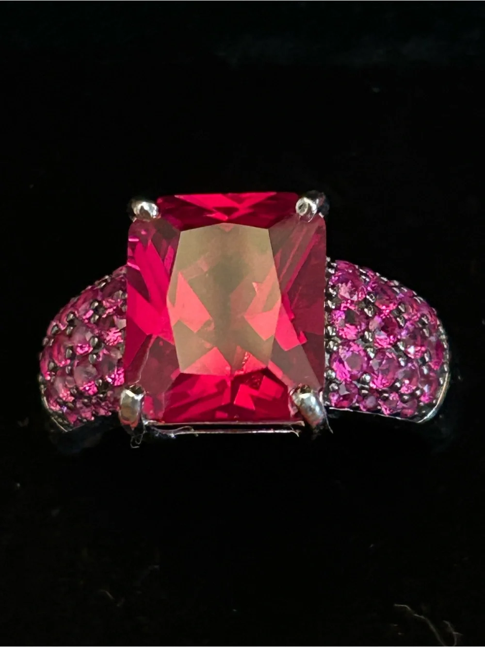 7.47CTW Unique Cut Lab Created Ruby Cocktail Ring Set in 925 Sterling Silver